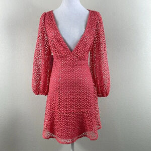 NWT Free people coral lace sequin v neck long sleeve mini dress size medium